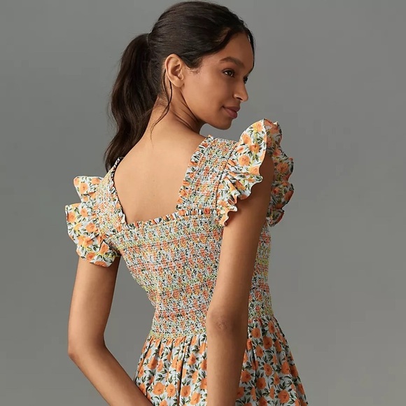 Anthropologie Floral Smocked Midi Dress Square Neck Cotton Large NWT - Picture 4 of 10